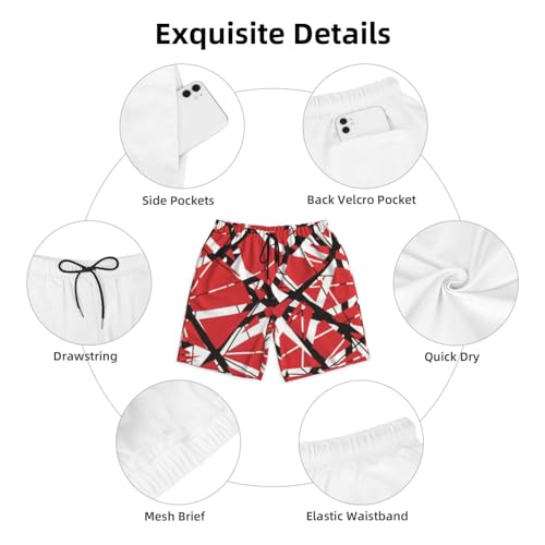 Men's Shorts Bathing for Van.1986 Halen Beach Pants,Swimming Beach Shorts Mesh Lining Bathing Suits with Pockets for Sports Black, 3X-Large3