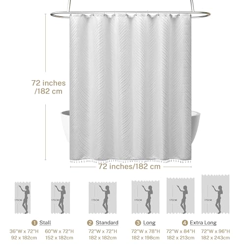 Siiluminisoy White Boho Shower Curtain Fabric - 72"x72" White Cloth Shower Curtain with 12 C-Hooks, Elegant Cute Textured Bathroom Shower Curtains Boho Chic by Siiluminisoy - Used condition - Image 5