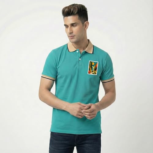Image of Men's Regular Fit Solid Half Sleeve Casual Tipping Collar Polo T-Shirt