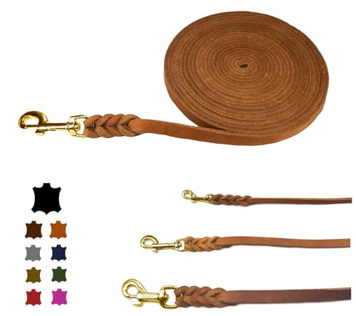 Hundeleine Fettleder/Schleppleine Leder Messing/Lederleine kleine Hunde & große Hunde / 2m / 3m / 5m / 10m / 15m /20m (Cognac OHNE Handschlaufe, 3m / 8mm)