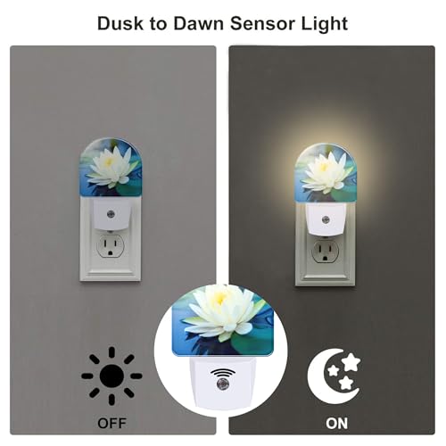 Image of White Lotus Flower Night Light Plug into Wall, Beautiful Lotus in Pond Dusk to Dawn Night Light Plug in,0.5w Energy Saving Sleep Friendly NightLight for Kids Boys Girls Home Decor