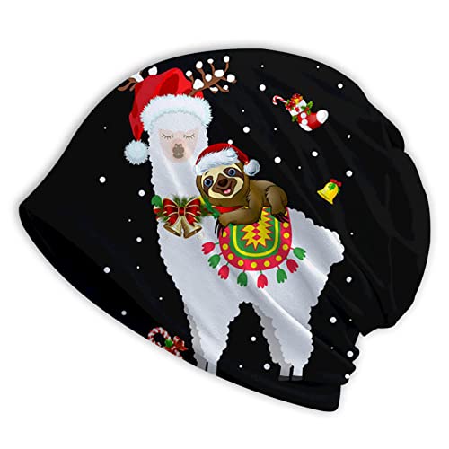 Cute Xmas Llama Slouchy Beanie Hats Fashion Sleep Cap Nightcap Turban Scarf Chemo Cap for Men Women Bandanas for Sports Headwear