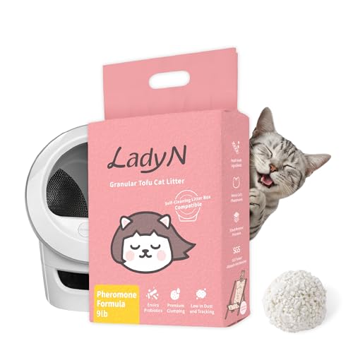 Lady N Cat Attract Tofu Litter Natural Attractant Formula for Litter Box Training Calming Pheromone for Multi-Cat Homes Granular Mini-Pellet Shape for Self-Cleaning Box 9lb