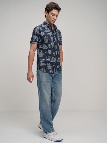 Image of Highlander Men's's Slim Fit Printed Casual Shirt | A Stylish & Relaxed Essential Casual Outings and Weekend Wear IButton Closure