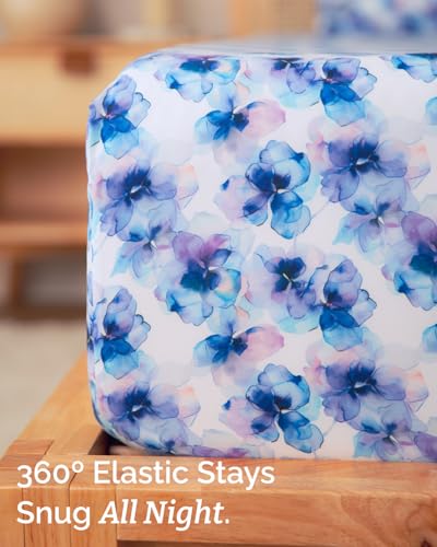 Image of Twin 3 Piece Floral Sheet Set - Soft, Breathable & Cooling - Blue Hydrangea