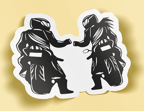 SC ® - Sticker/Autocollant - Motard/Motarde Couple - Modèle Unique & Original - Biker - Fabrication Française (Noir & Blanc)