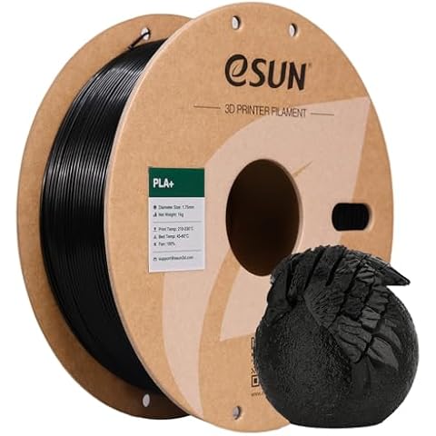eSUN PLA+ Filament 1.75mm Black 1KG, 3D Printer Filament Dimensional Accuracy +/- 0.03mm, 1kg Cardboard Spool(2.2lbs) 3D Printing Filament, Fits for Most FDM 3D Printers Cover