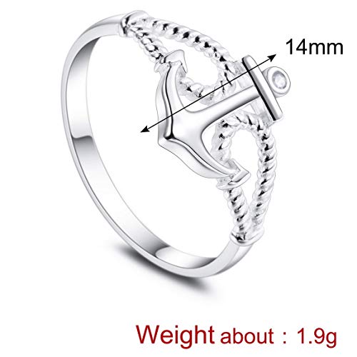 INBLUE Personalized Anchor Rings Engraved Name Date Custom Rings for Women Lover Sisters Sterling Silver Engagement Wedding Promise Jewelry For Mothers Day Valentines Day (Blank)2