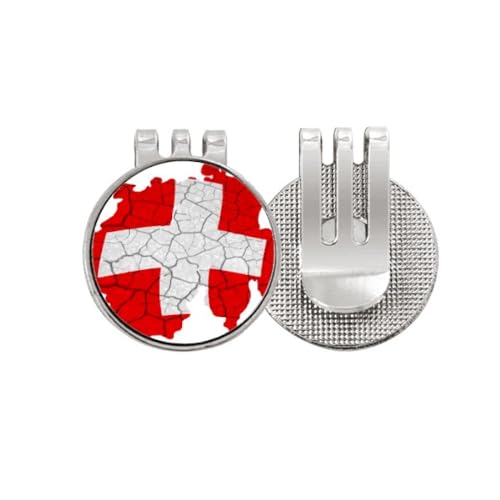 Marcador de pelota de golf con bandera suiza y acabado esmaltado premium