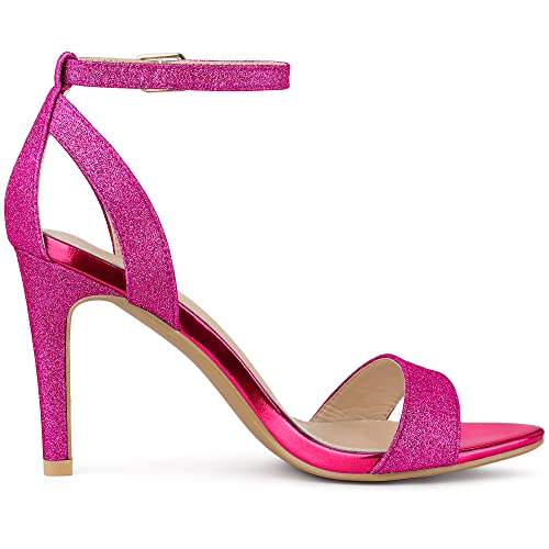 Allegra K Allegra K Women's Glitter Ankle Strap Stiletto High Hot Pink Heel Sandals 8.5 M US