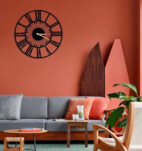 Image of Designer Metal Wall Clock for Living Room | Antique Stylish Fancy Decorative Big Size Wall Watch for Bedroom, Office, Kitchen, Dining, Hall and Decor (Black(ST-16), 40CM)