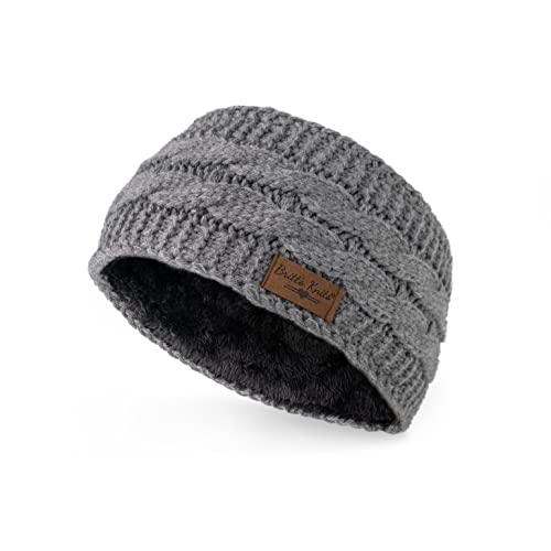 Britt's Knits Cable Knit Warm Plush-Lined Headwarmer One Size - Gray