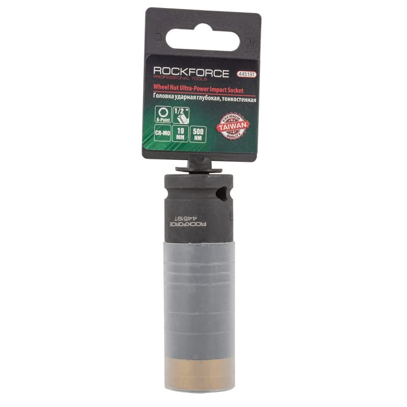 ROCKFORCE Wheel Nut Ultra-Power Impact Socket 1/2"Dr 19mm Drive Deep Impact Socket