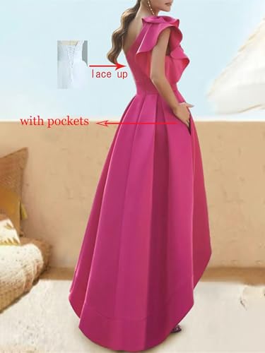 Modest Long Flowy Homecoming Dresses for Teens Fall High Low A Line One Shoulder Ruffle Satin Cocktail Dress2