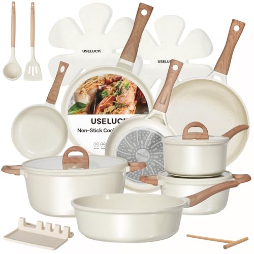 Image of USELUCK 22-Piece Ceramic Cookware Set, Nonstick Pots and Pans Set