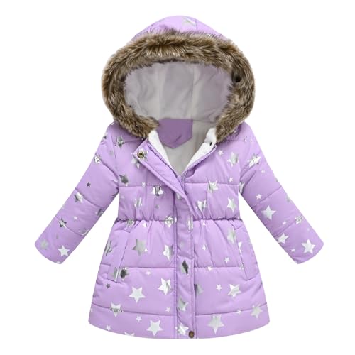 BILIKEYU Girls Hooded Puffer Jacket Elastic Waist Zip up Thicken Fleece Lined Winter Warm Long Coats for Kids 3