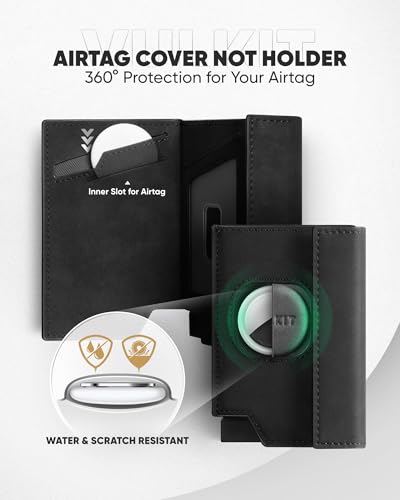 VULKIT Mens Wallet RFID Blocking with Airtag Cover, Pop-Up Credit Card Ejector, ID Window and Coin Pocket, Magnetic Closure, Gift Box Packed, Black3