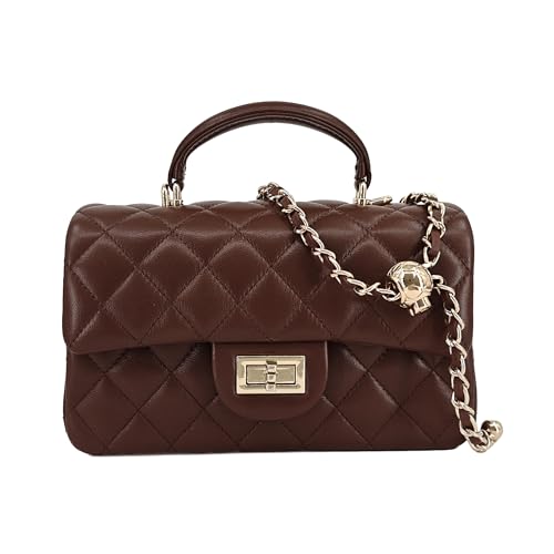Image of M-ioi-M Small Quilted Crossbody Bag for Women, Genuine Leather Mini Shoulder Flap Purse with Gold Chain Strap & Top Handle
