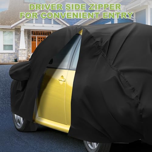 Image of Car Cover for Chevy Camaro 2010-2023 Waterproof All Weather Full Car Cover 210D with Door Zipper & Windproof Bands for Snow Rain Dust Hail Protection Black