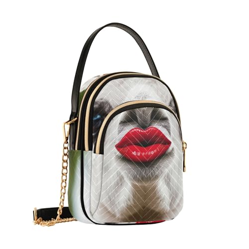 Funny Llama Red Lips Shoulder Handbags for Women Quilted Chain Strap Phone Wallet Handbag Cute Ladies Tote Crossbody Satchel2