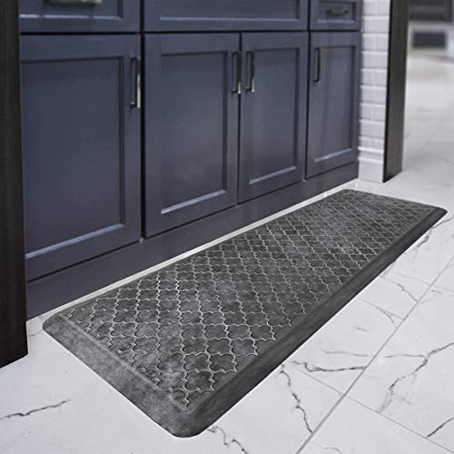 Wellnessmats Trellis 3/4" Polyurethane Anti Fatigue Floor Mat - Cushioned Comfort & Support For Home, Kitchen, Garage, Office Standing Desk - Non-Slip, Non-Toxic, Durable - 72" X 24" - Onyx #TOP3