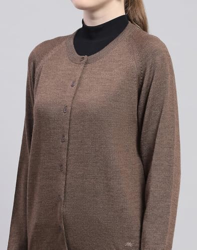 Image of Monte Carlo Womens Solid Blue Round Neck Full Sleeve Cardigan