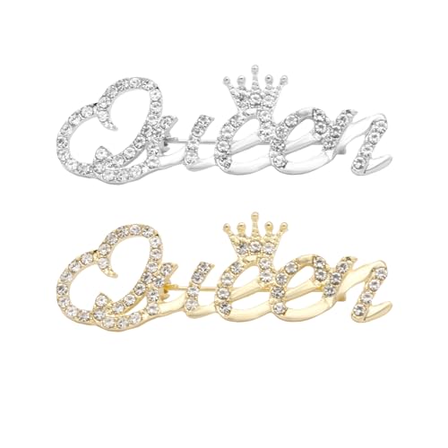 Image of 2Pcs Queen Crown Brooch Pins for Women,Personality Fashion Bling Luxury Rhinestone Brooches Lapel Pins Jewelry Pins Accessories For Dress Clothing
