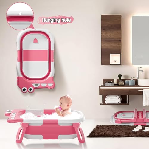 Image of TPN Collapsible Baby Bathtub, Baby Bath Tub with Soft Cushion & Real-Time Thermometer, Baby Bathtub Infant to Toddler Tub (0-36 Months), Portable Newborn Travel Bath Tub