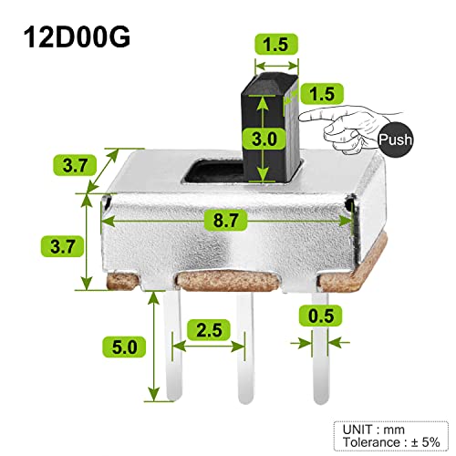 Image of Chanzon SPDT Micro Slide Switch SS12D00G 1p2t 2Position 20pcs 3mm Toggle