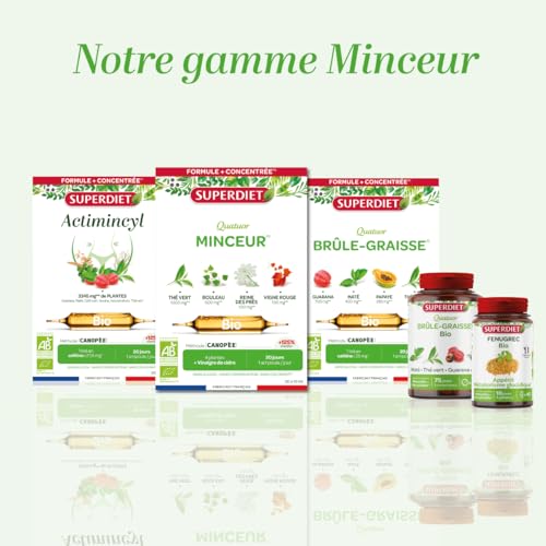 SUPERDIET - QUATUOR BRÛLE-GRAISSE BIO - Minceur -Thé vert, Papaye, Son d'avoine, Guarana - Format nomade-20 Unidoses de 15 ml – Image 7