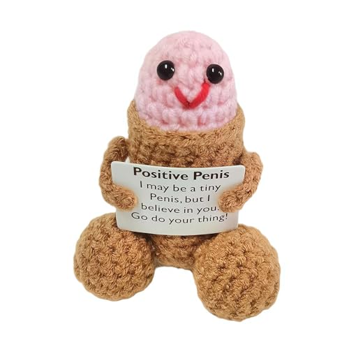 Funny Positive Dick Inspirational Crochet Positive Dick with Encourage Cards Emotional Crochet Plush Doll Toy for Women & Men on Birthday or Valentines Day