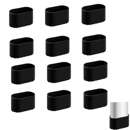 Stuhlbeinkappen Oval 40x20mm – 12 Stück Silikon Stuhlkappen für Schräge Stuhlbeine & Gartenstühle – Schutzkappen für Stuhlbeine – Bodenschoner für Fliesen & Outdoor