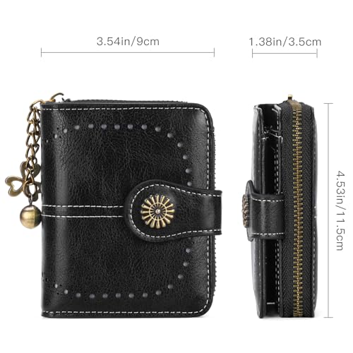 Small Genuine Leather Wallet for Women Bifold RFID Blocking with Zipper Coin Pocket (Black)4