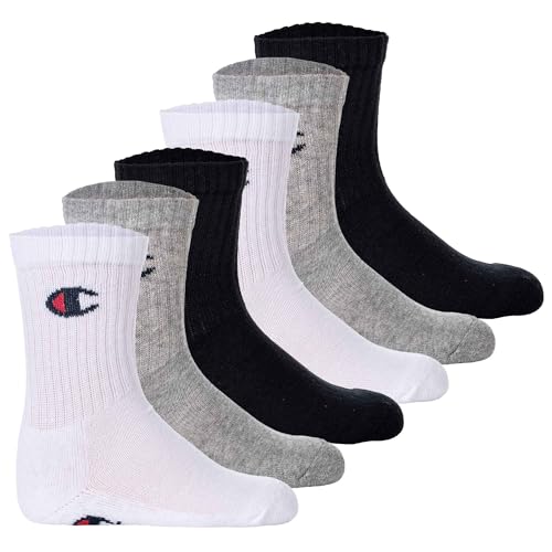 Champion Unisex Socks Basics 6pk Crew Füßlinge, Hellgrau Melange/Weiß/Schwarz, 31-34 EU