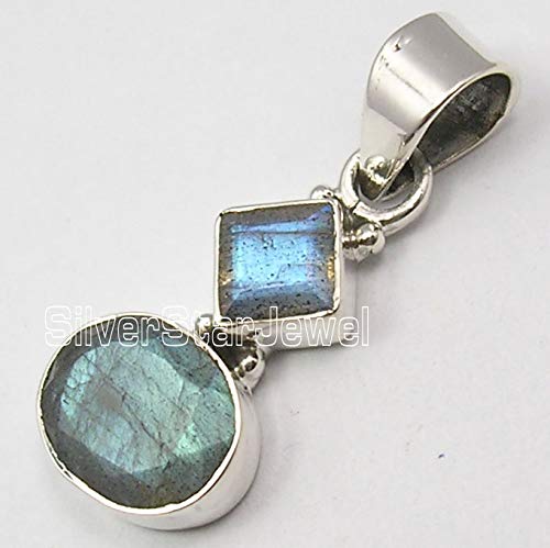 925 Stamp Pure Sterling Silver Labradorite Necklace Pendant 1.2"2