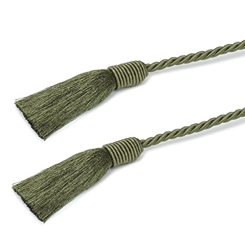 Image of 4 Pack Curtain Tiebacks Handmade Decorative Curtain Holdbacks Rope with Tassel - Green