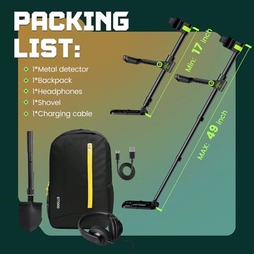 Image of Metal Detector for Adults Waterproof - 2000Amh Chargeable Professional Cordless Gold Detector with LCD Display, Retractable Foldable Higher Accuracy Metal Detector with 10 inch IP68 Coil - Green