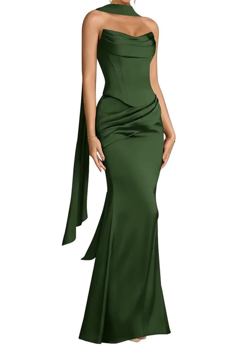 Sayno Women's Olive Strapless Formal Evening Dresses For Wedding Guest Ceremony Dress Ruched Princess Ball Gowns Hlsa405 Uk14