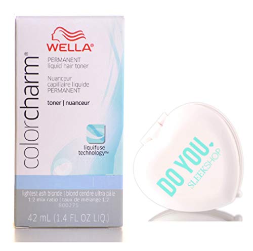 Wella COLOR CHARM Permanent LIQUID HAIR TONER (w/Sleek Heart Shaped Mirror) Haircolor Liquifuse, 1:2 Mix Ratio Hair Color DYE (T-18 Lightest Ash Blonde T18 T 18)