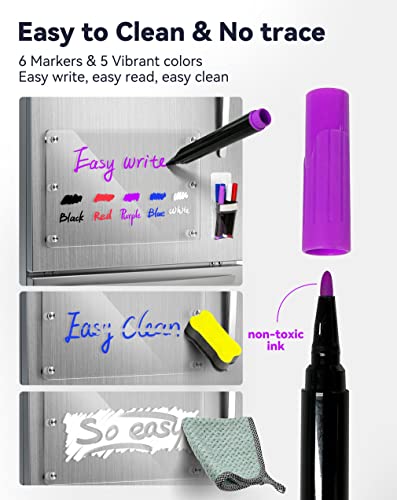 Acrylic Magnetic Weekly Calendar For Fridge, 17"X 12" Clear Dry Erase Calendar Board & Memo Board, Reusable Weekly Note Board/Meal Planner For Refrigerator With 6 Markers, Magnetic Marker Holder #TOP2