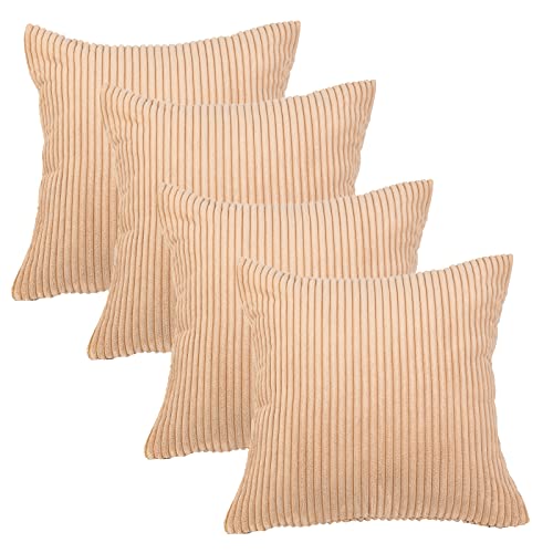 Alusbell Pack Of 4, Soft Decorative Corduroy Square Throw Pillow Cover, Bed Cushion Covers Pillowcase, Home Decor Decorations For Sofa Couch Bed Chair 18X18 Inch/45X45 Cm (Brown) #TOP4