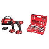 CRAFTSMAN V20* Cordless Drill Combo Kit, 2 Tool w/Mechanics Tool Set, SAE/Metric, 3/8-Inch Drive, 40-Piece (CMCK200C2 & CMMT12018)