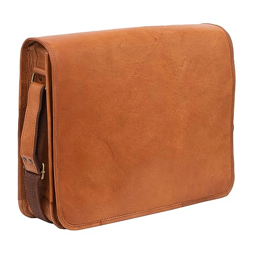 Rassy and Massy 15 INCH Vintage Crossbody Genuine Leather Laptop Messenger Bag for Men and Women