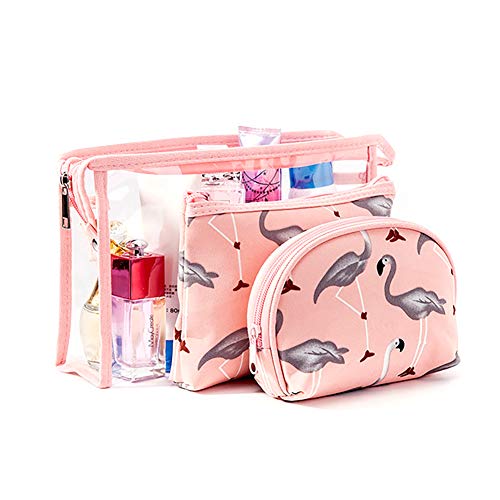 Hilai 3PCS/SET Cosmetic Bag Set Pvc Makeup Travel Organizer Portable Toiletry Pouch Clear Makeup Organizer Bags With Zipper For Travel Or Daily Use(Pink)