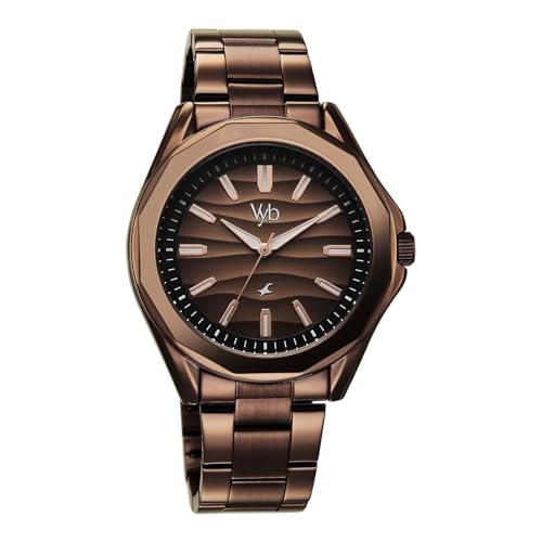 Image of Fastrack Vyb Drift Quartz Analog Brown Dial Brown Stainless Steel Strap Watch for Men - FV30038QM01W