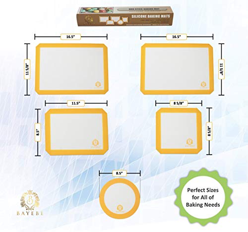 Silicone Baking Mat Set Of 5-2 Half Sheets + 1 Quarter + 1 Round & 1 Square Silicone Mats For Baking - Nonstick Silicone Baking Sheet - Reusable Silicone Cookie Sheet & Silicone Baking Mats For Oven #TOP1