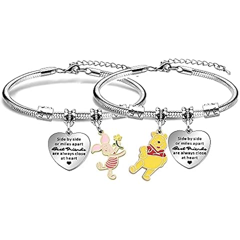 AGR8T 2PCS Lovely Pendant Bracelet For Best Friends Silver Heart Shape Engraved Pendant Bangle Women Lady Fashion Jewellery for Christmas Birthday Party Friendship Bracelet Bangles Cover