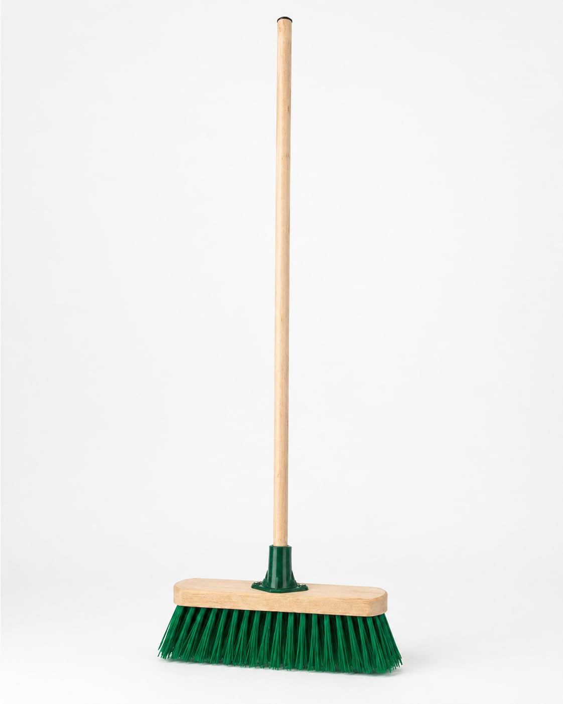 Stiff Broom Head with Handle Wooden Block | Heavy Duty Hard Green Bristles Floor Sweeping Brush | Durable Socket Mount Broom Replacement for Patio Garage Outdoor Indoor Cleaning