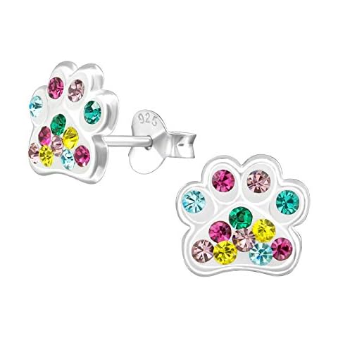 Laimons Kids Pendientes para niña Huella de perro colorido Brillante Plata de ley 925 Cover