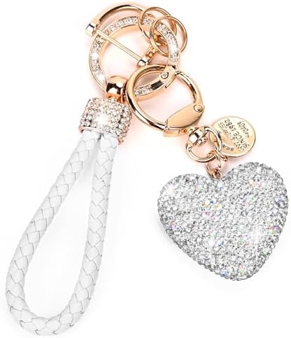 Car Keychain for Women with Rhinestone Heart Shape Bling Girl Cute Keychain for Christmas,Personalized Gift